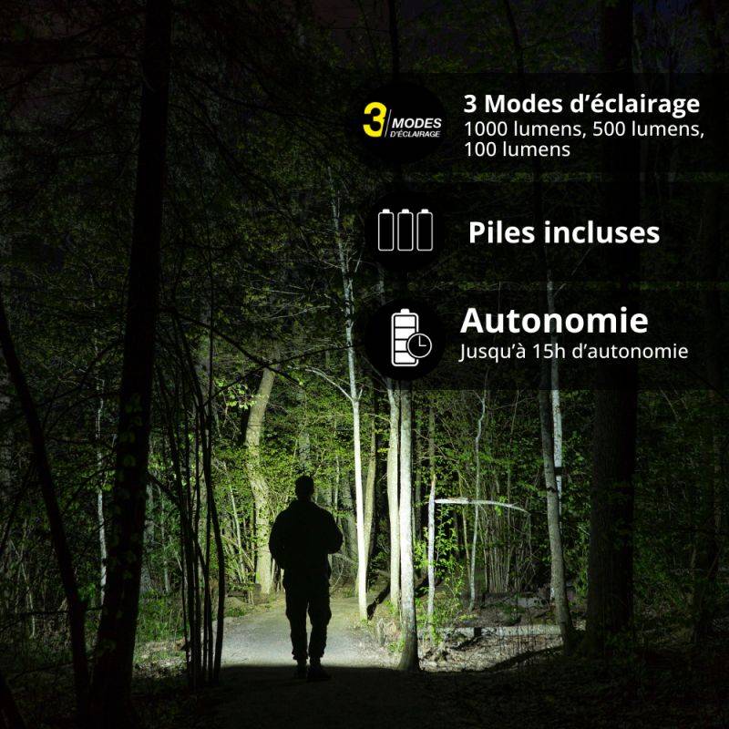 xanlite - Lampe torche LED sans fil, IP44, 1000 Lumens, USB rechargeable ou à piles (3XAA, 6500K, Blanc froid