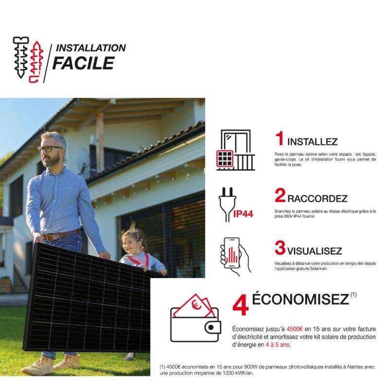 xanlite - Kit solaire Plug&Play Advanced 500W, IP67, onduleur WiFi, câble 3M, 3 modes de fixation - Image 6