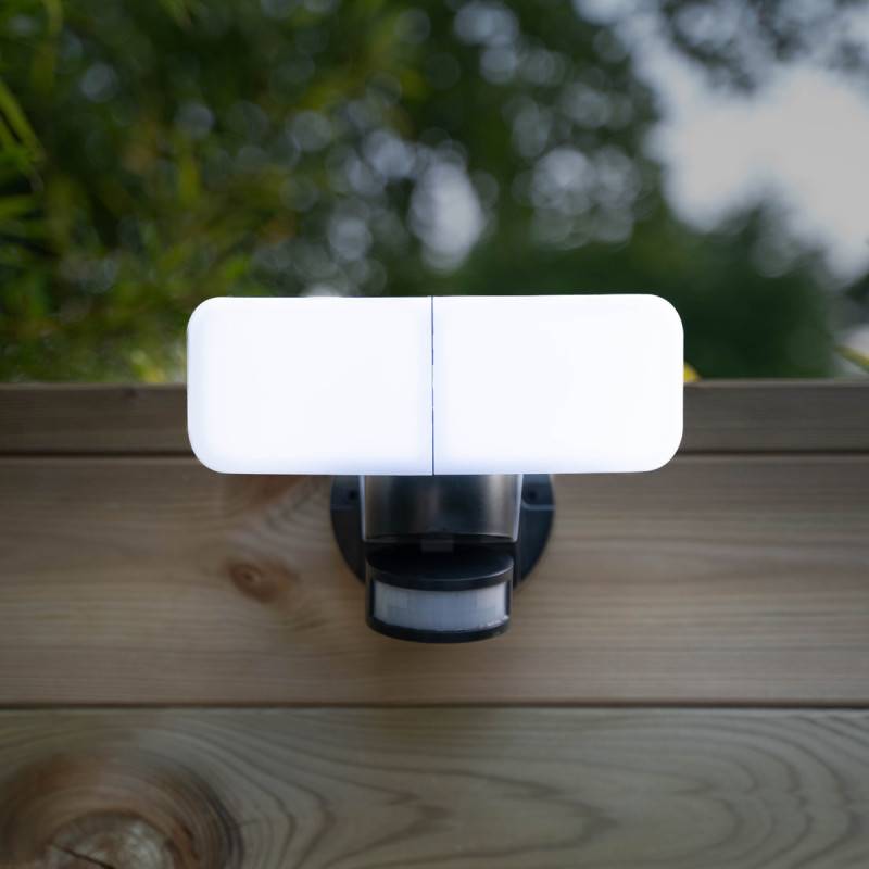 xanlite - Projecteur mural 2 têtes noir LED, IP44, 2800 Lumens, équivalence 170W, 6500K, Blanc froid