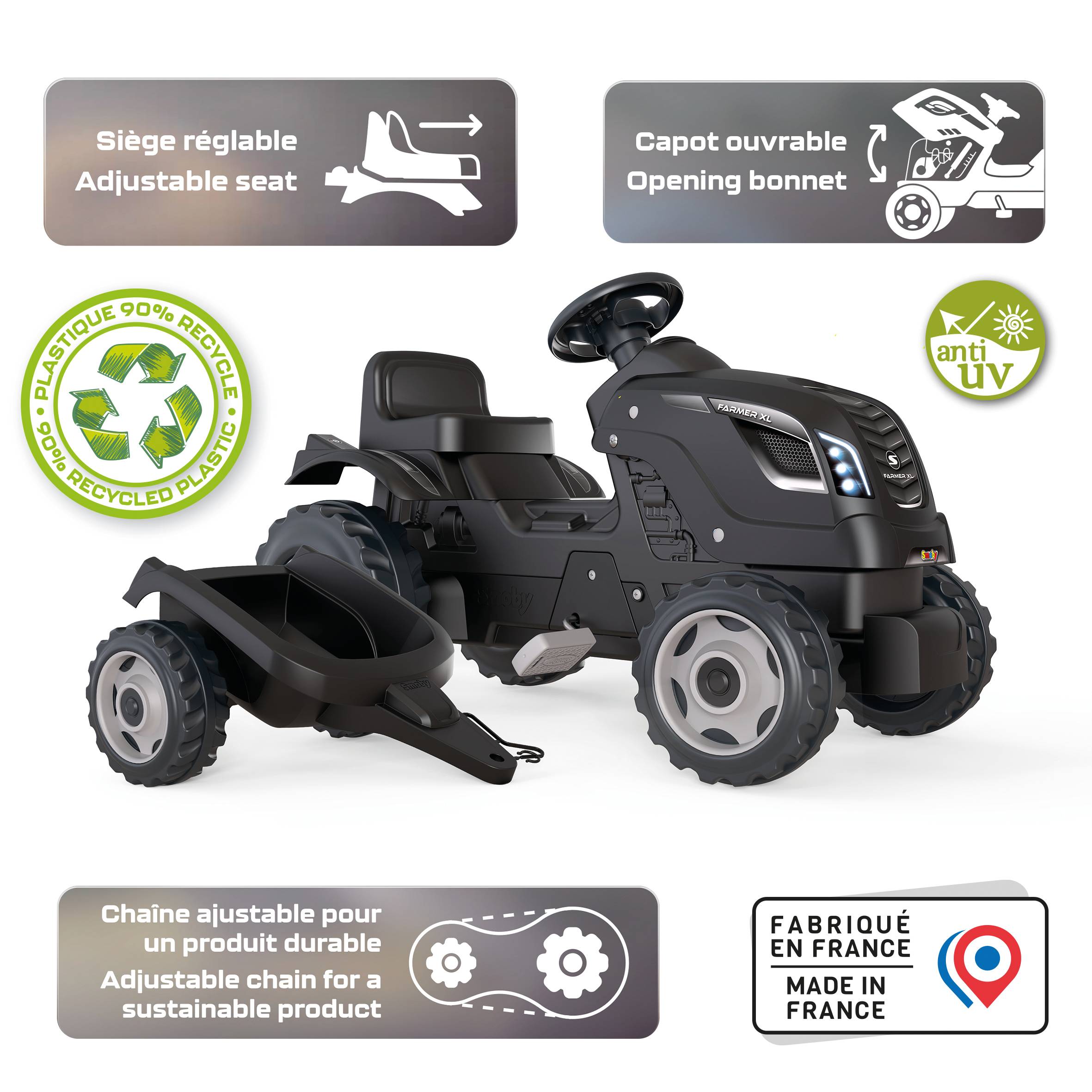 Smoby - TRACTEUR FARMER XL BLACK+REMORQUE - Image 3