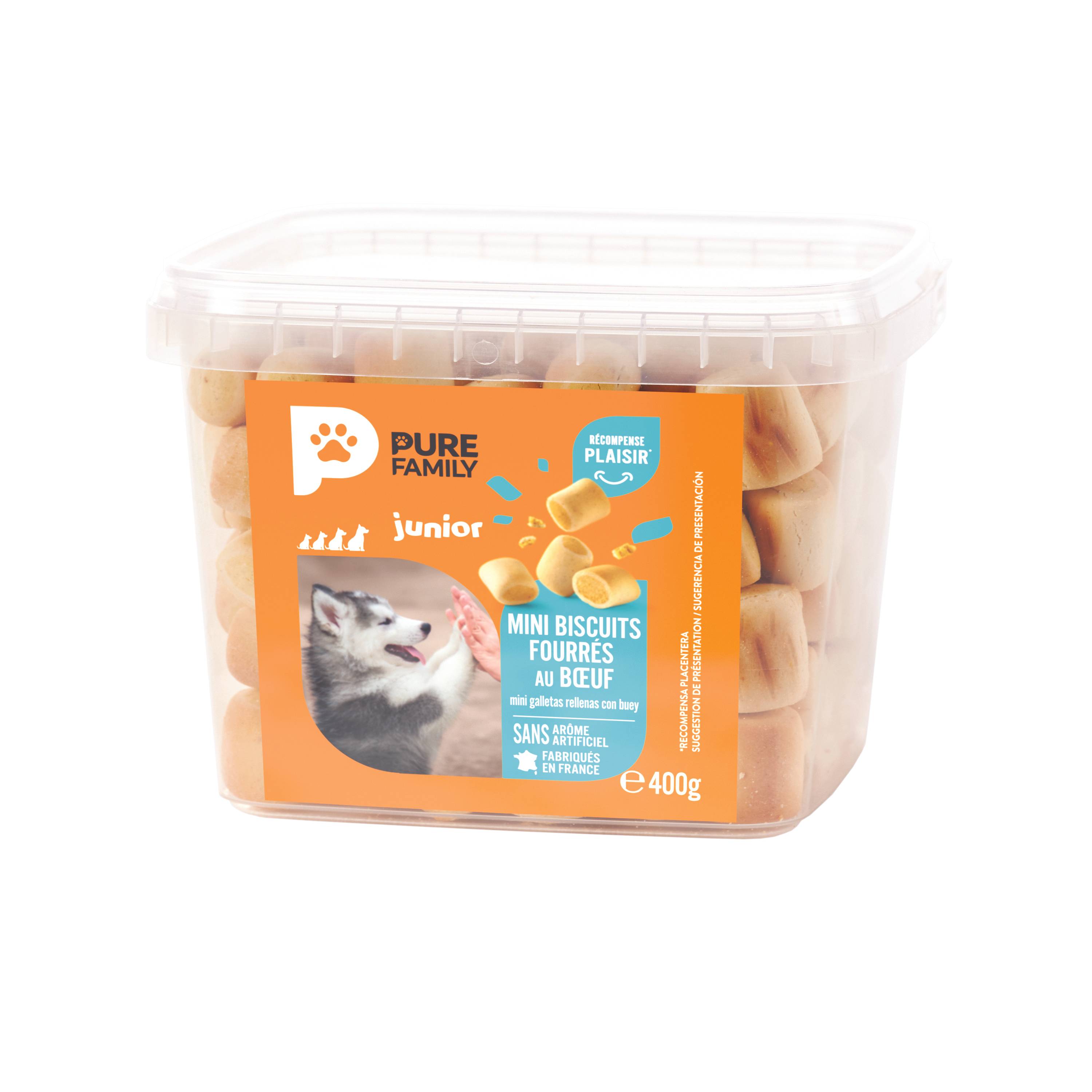 Pure Family - Seau mini biscuits fourrés au bœuf - chien junior - 400 g - PURE FAMILY - Imagen 3