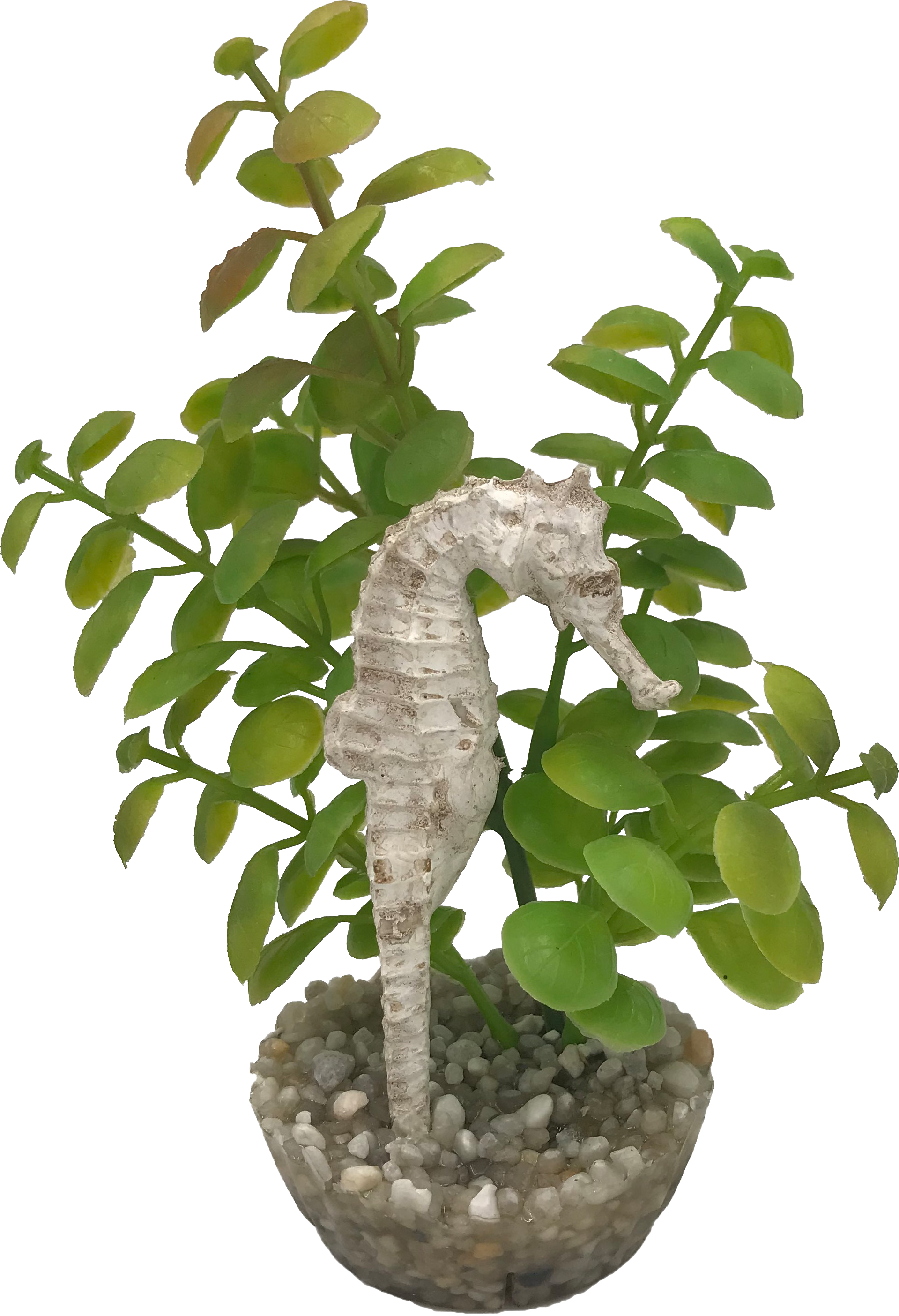 Labéo - Décor artificiel hippocampe avec feuillage vert - H.17 cm - Labéo