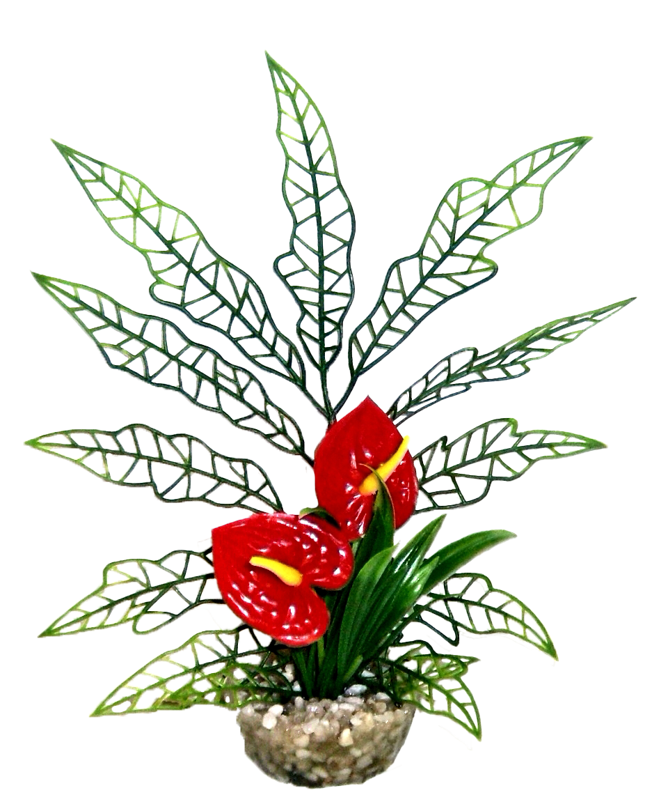 Labéo - Herbe décorative artificielle avec fleurs rouges - H. 19 cm - Labéo
