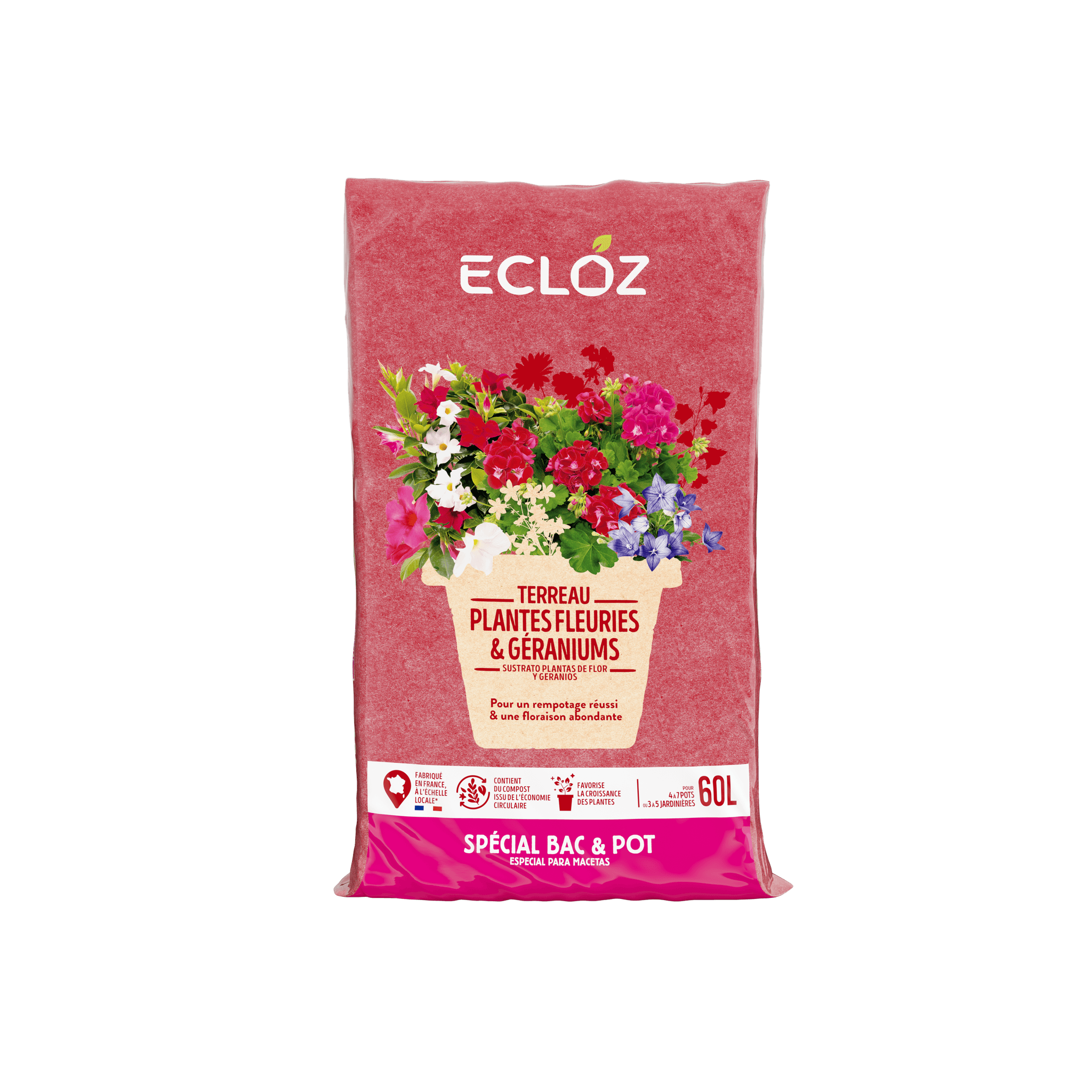 Ecloz - Terreau géraniums plantes fleuries contenant 60 L - ECLOZ - Imagen 3