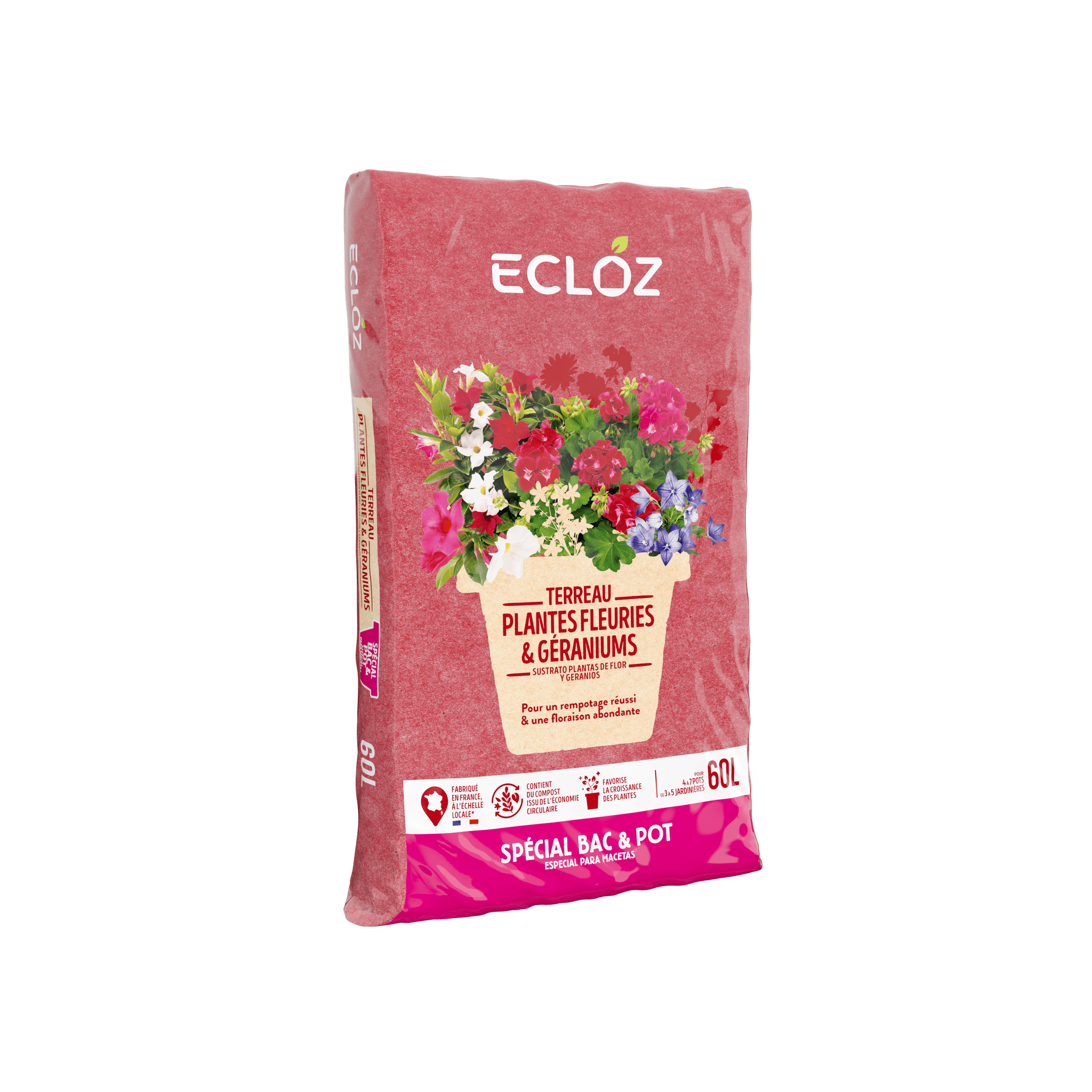 Ecloz - Terreau géraniums plantes fleuries contenant 60 L - ECLOZ