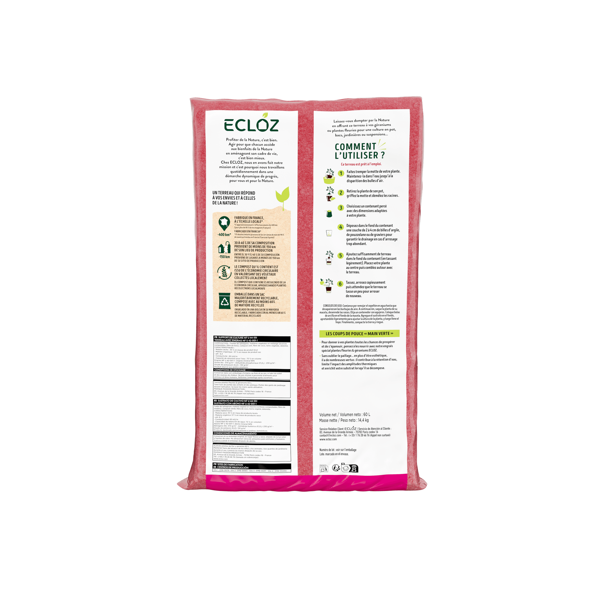 Ecloz - Terreau géraniums plantes fleuries contenant 60 L - ECLOZ - Imagen 2