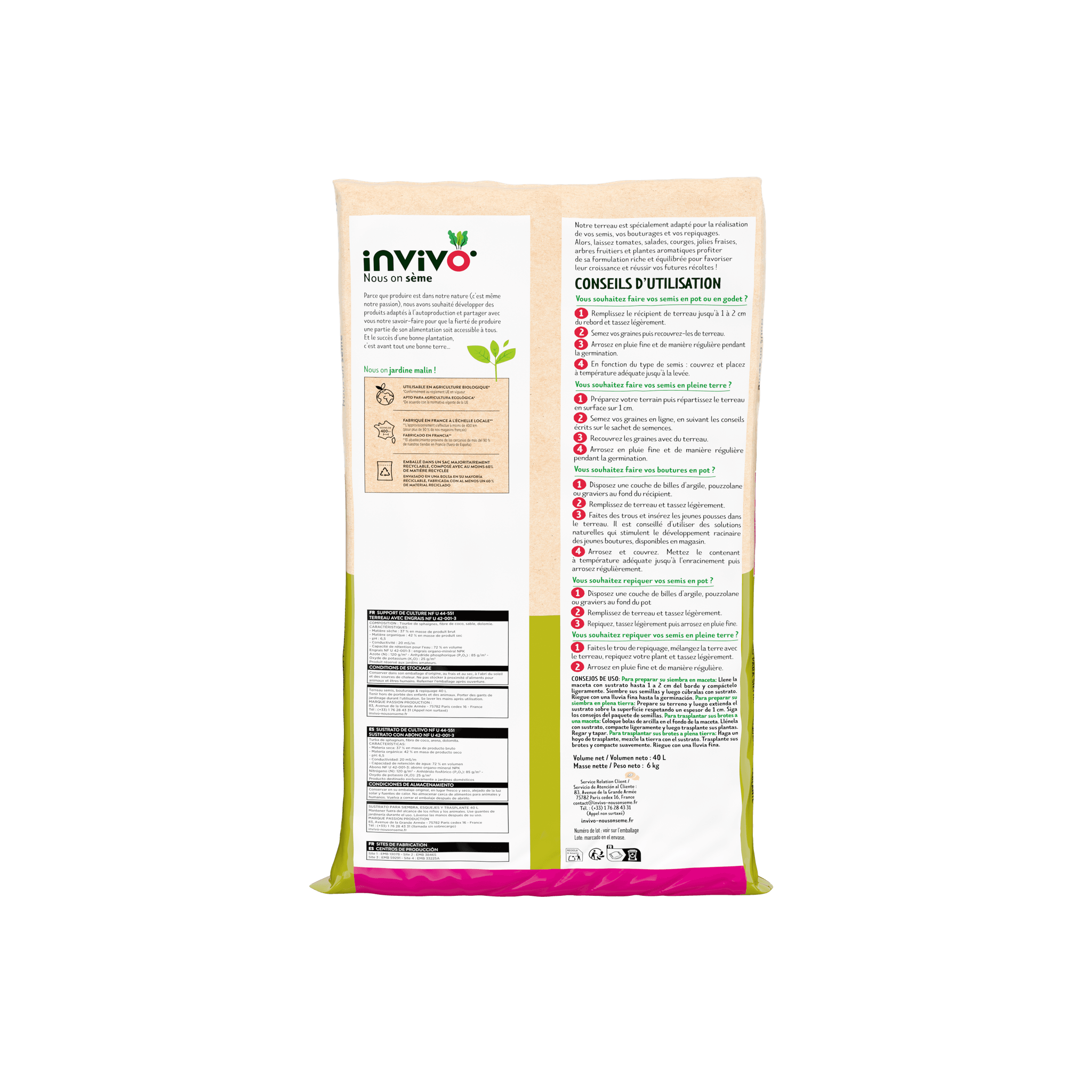 Invivo Nous On Sème - Terreau semis bouturage 40L - INVIVO Nous on sème - Image 3