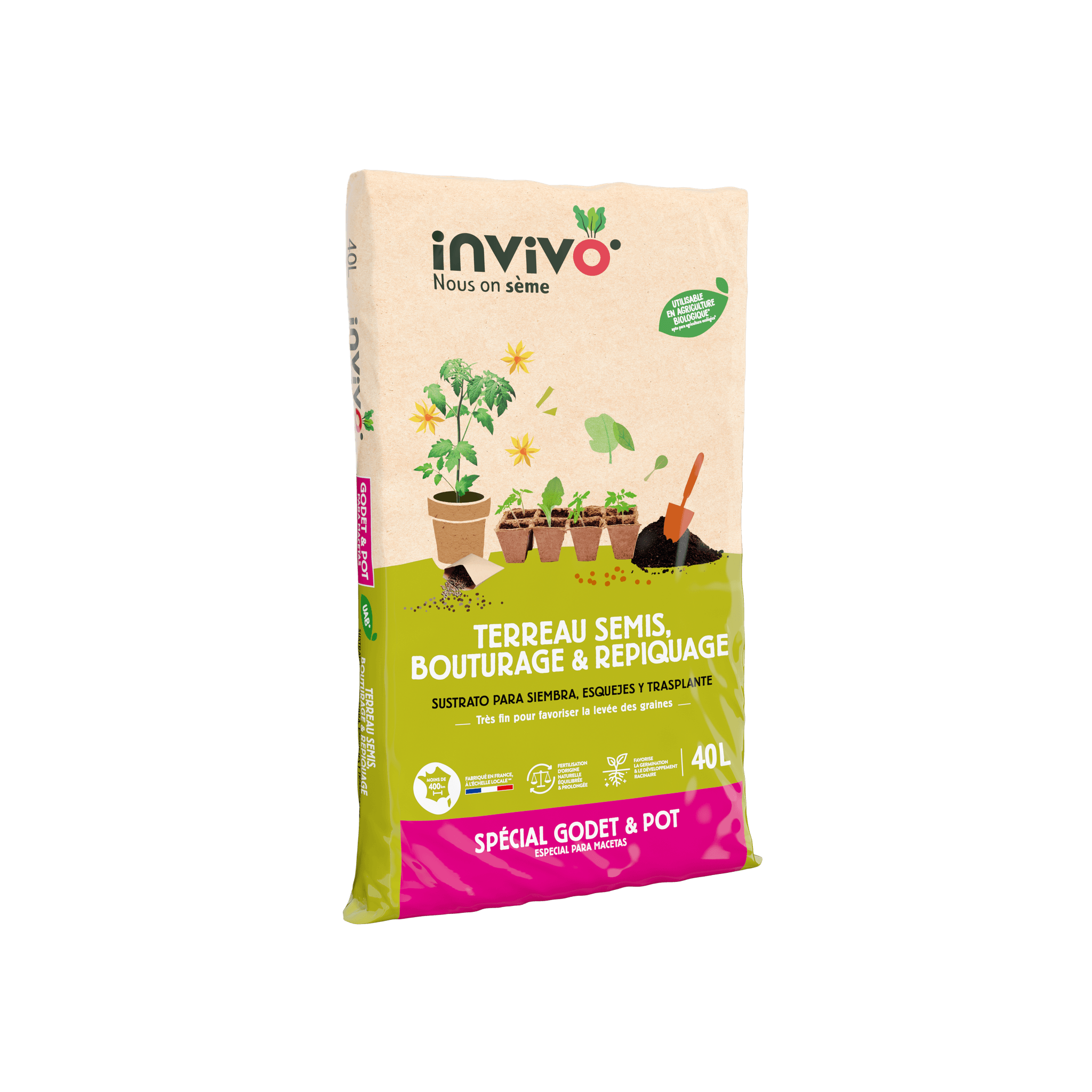 Invivo Nous On Sème - Terreau semis bouturage 40L - INVIVO Nous on sème - Image 1