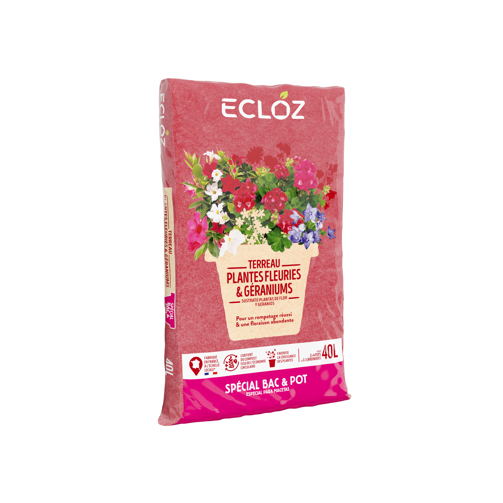 Ecloz - Terreau géraniums plantes fleuries contenant 40L - ECLOZ