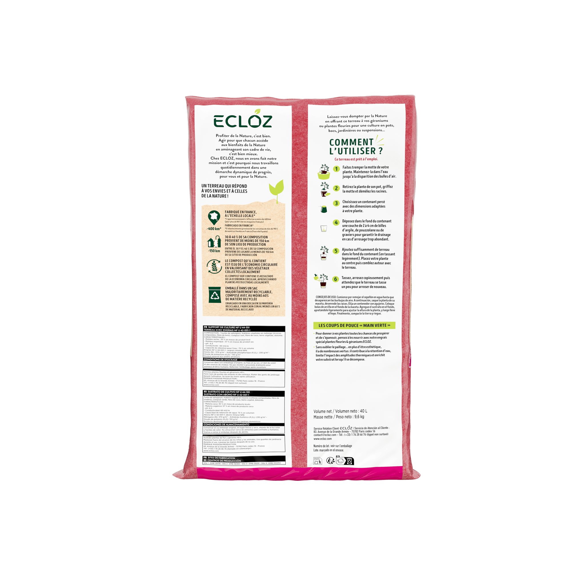Ecloz - Terreau géraniums plantes fleuries contenant 40L - ECLOZ - Image 3