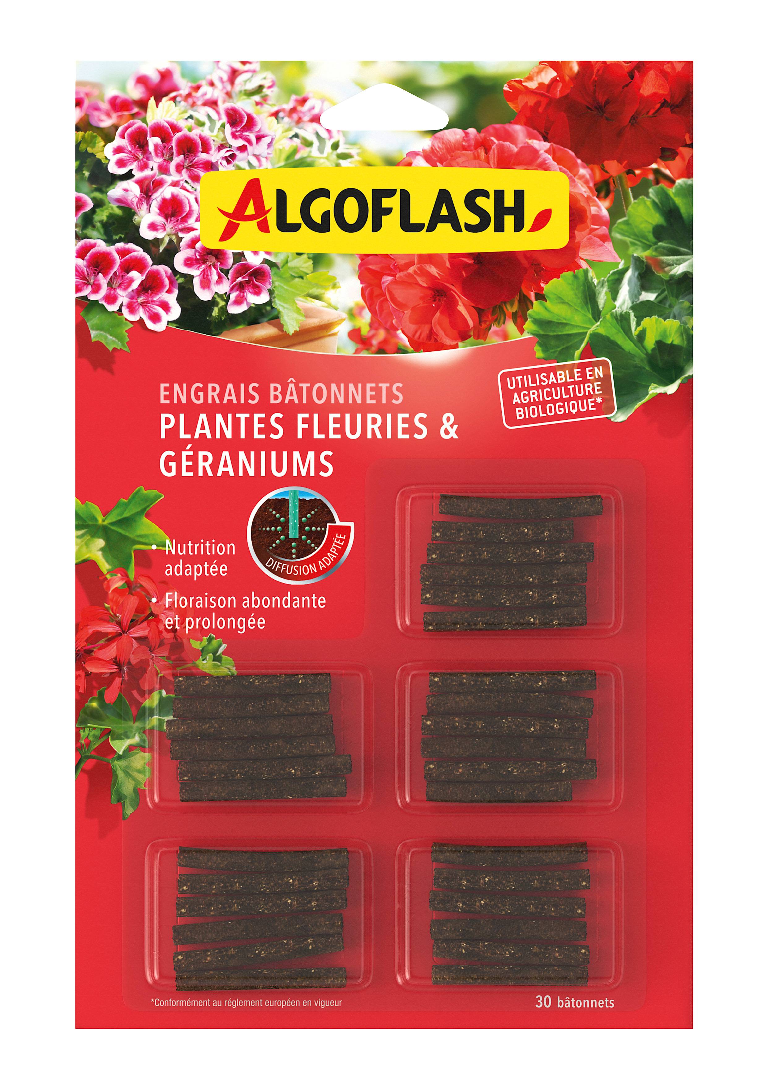Algoflash - Bâtonnets engrais géraniums et plantes fleuries 30 unités - Algoflash