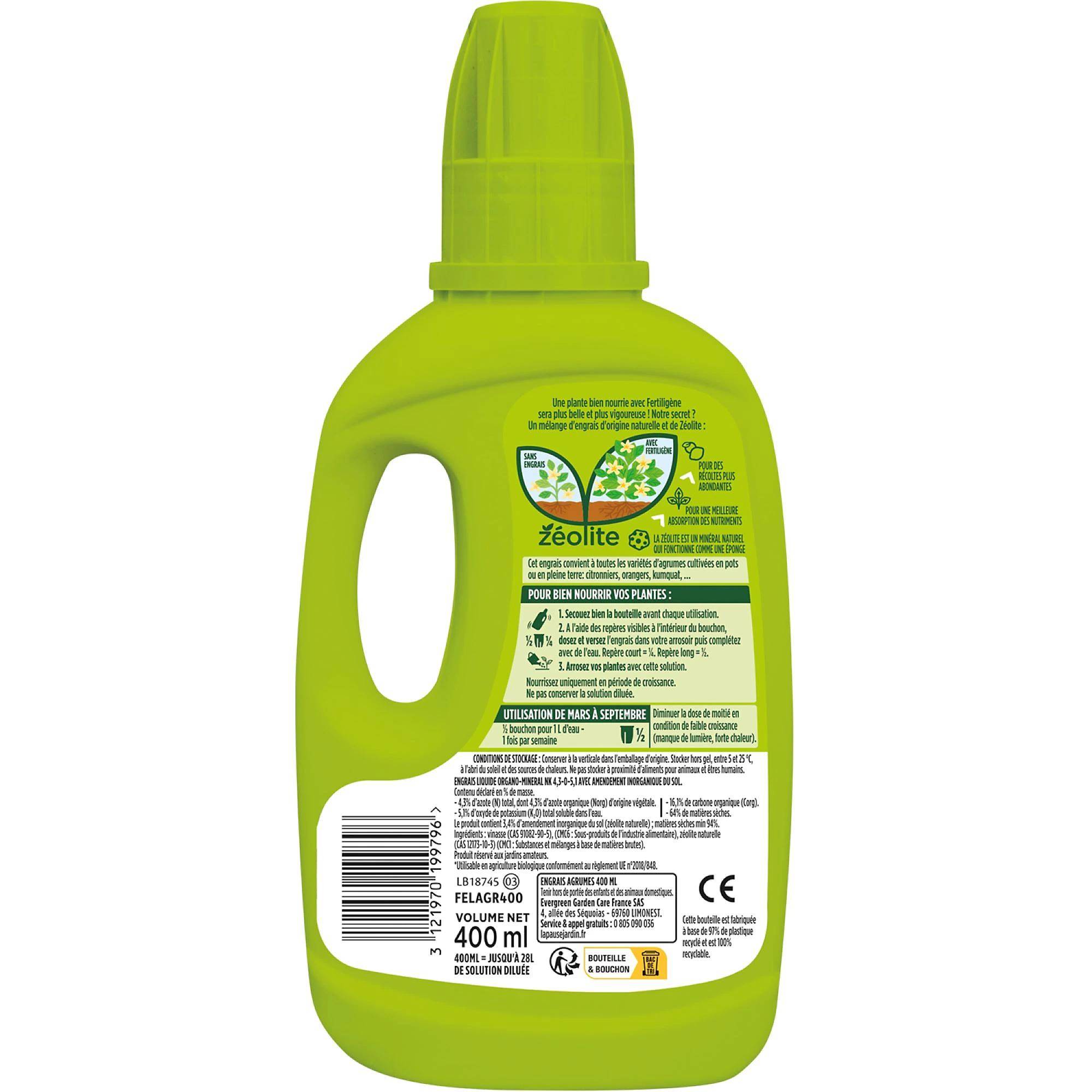 Fertiligène - Fertilizante para diluir para cítricos orgánico-mineral líquido cont. 400 ml - Fertiligene natural - Imagen 2