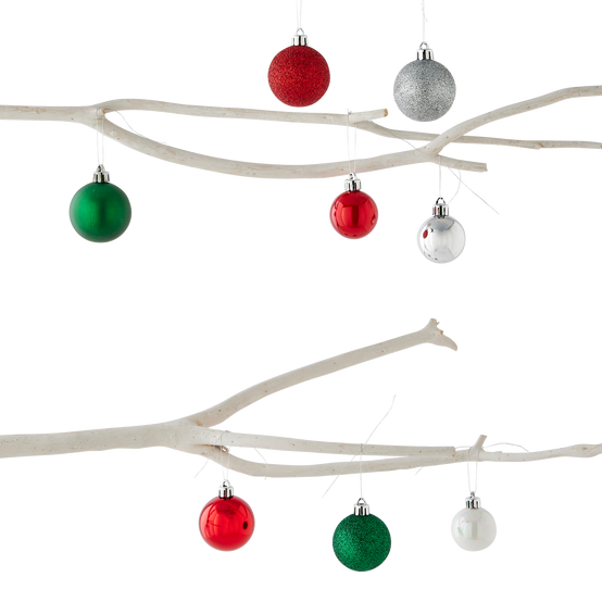 Ecloz - Boîte de 21 boules de Noël Ø 4 cm vertes, blanches, rouges, argent traditionnel - ECLOZ - Image 3