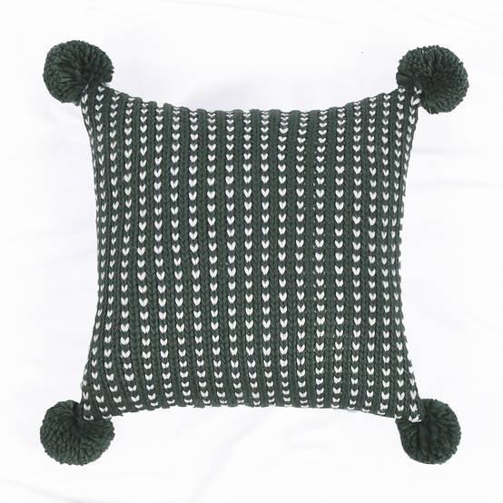 Ecloz - Coussin tricoté vert avec pompons - ECLOZ - Image 1