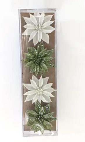 Ecloz - Clip poinsettia blanc et vert x 4 - ECLOZ