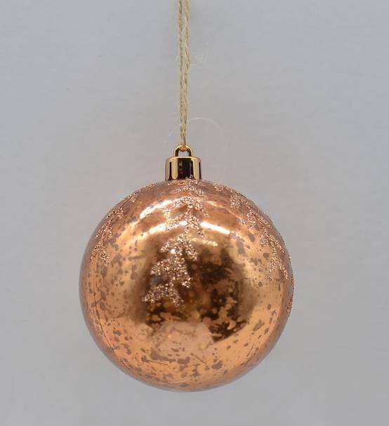 Boule de Noël motif feuille à paillettes couleur cuivre Ø 8 cm - ECLOZ - Image 1