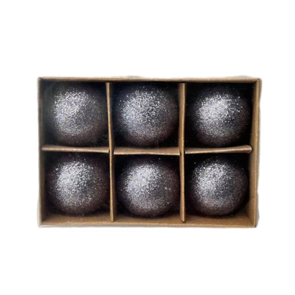 Boîte de 6 boules grises en plastique à paillettes - ECLOZ
