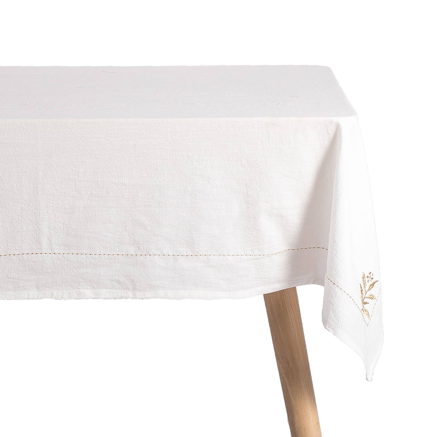Nappe blanche brodée or L.250 x l.130 cm - ECLOZ