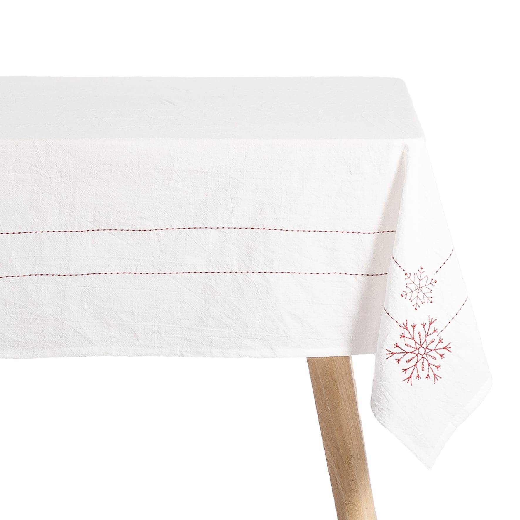 Nappe blanche brodée rouge L.250 x l.130 cm - ECLOZ