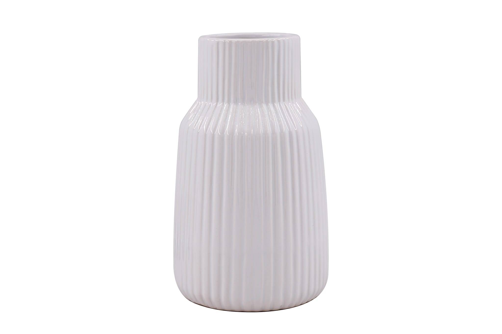 Vase blanc en céramique strié H.19 cm - ECLOZ