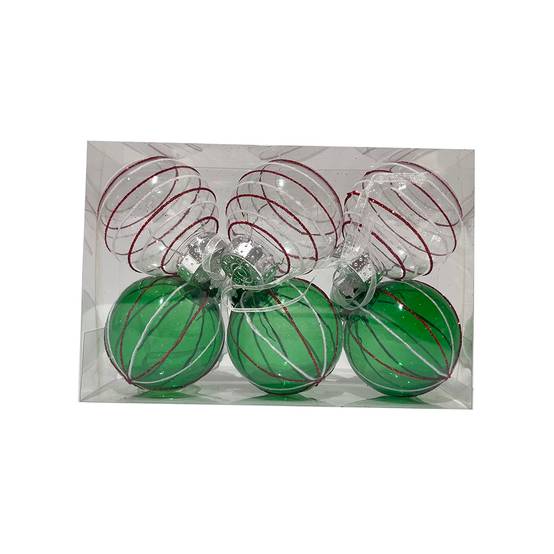 Boîte de 6 boules de Noël en plastique vert rayé - ECLOZ - Image 1