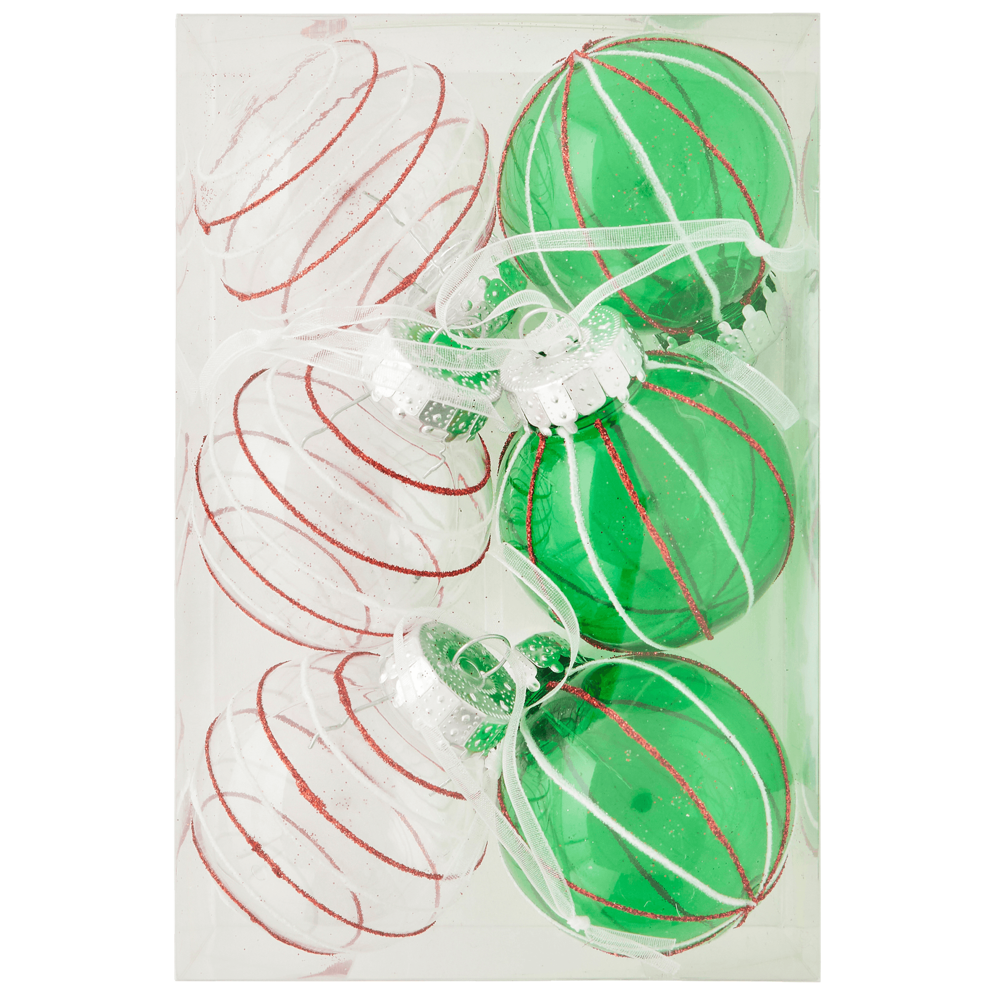 Boîte de 6 boules de Noël en plastique vert rayé - ECLOZ - Image 3