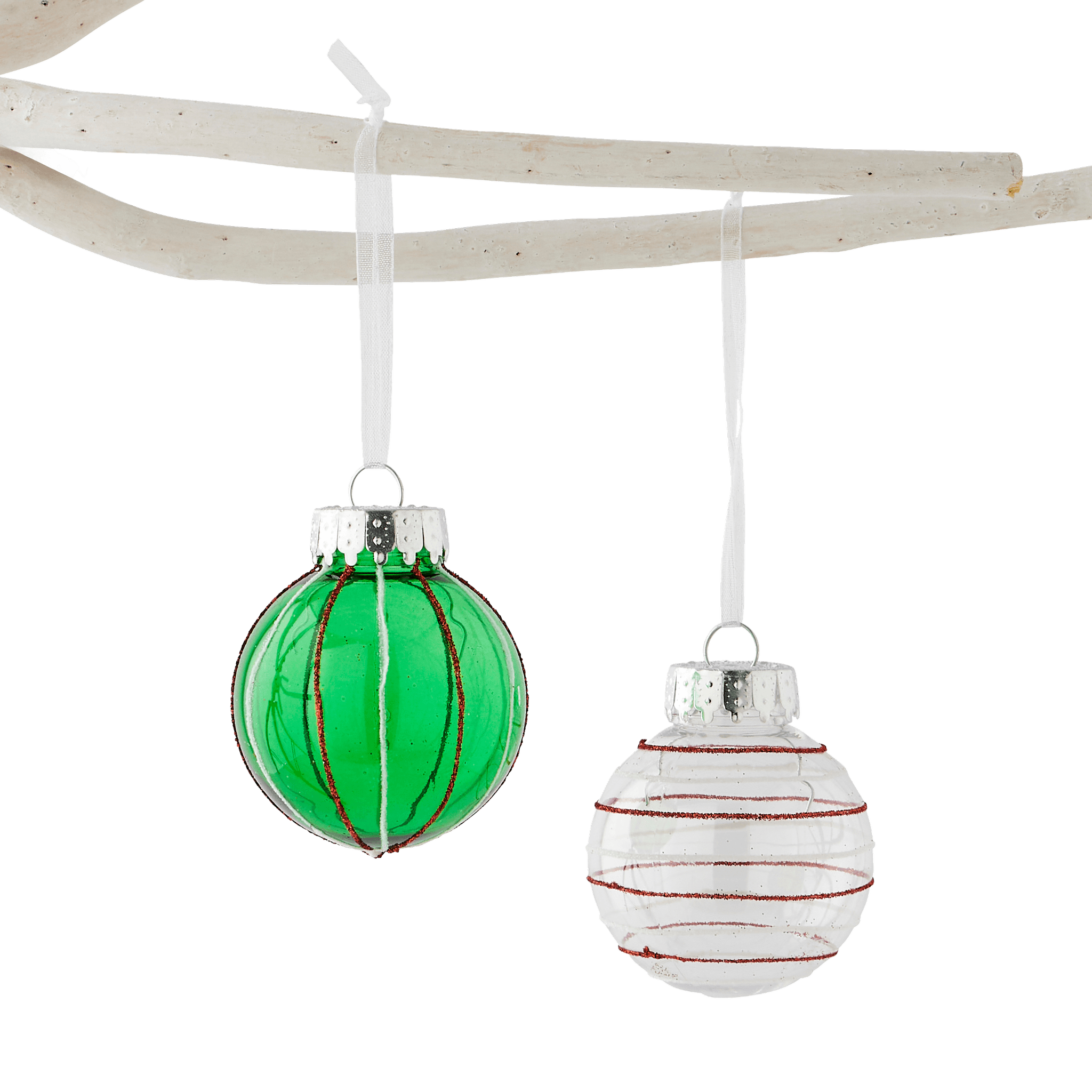 Boîte de 6 boules de Noël en plastique vert rayé - ECLOZ - Image 2