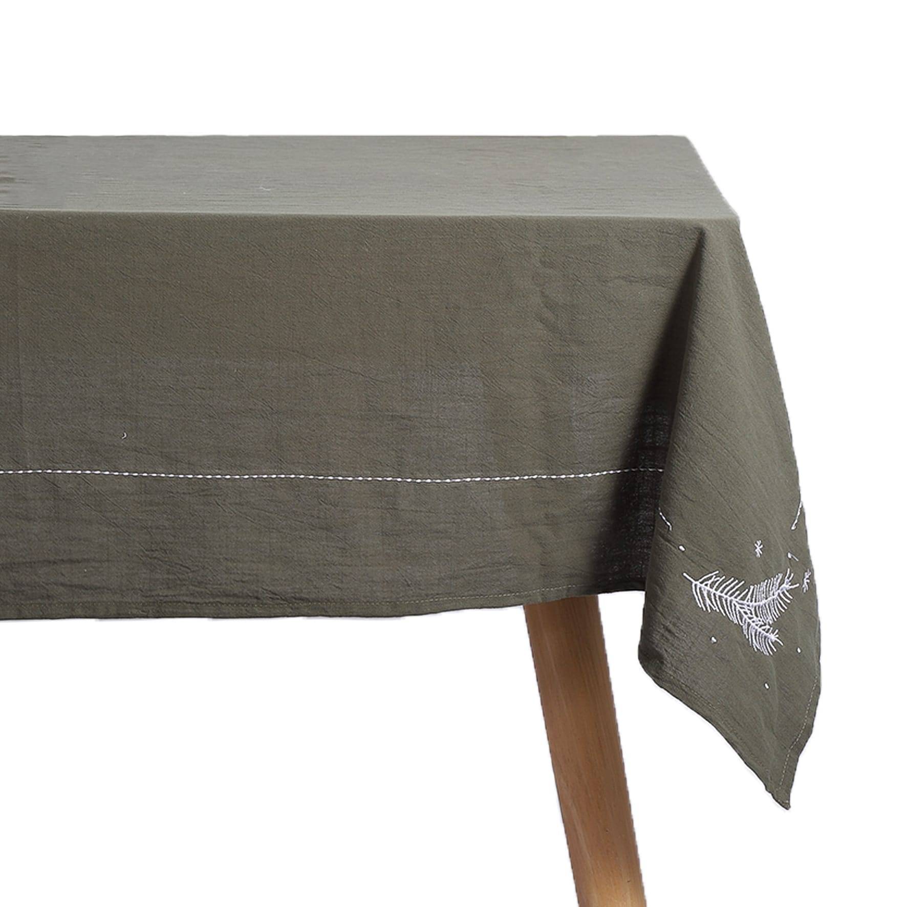 Nappe verte brodée argent L.250 x l.130 cm - ECLOZ - Image 1
