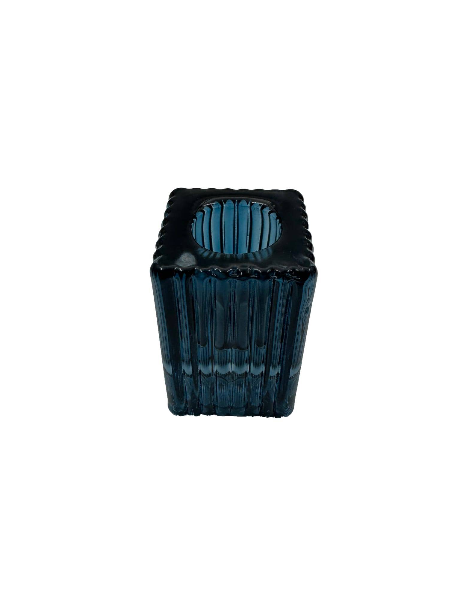 Bougeoir carré en verre strié bleu - ECLOZ - Imagen 1