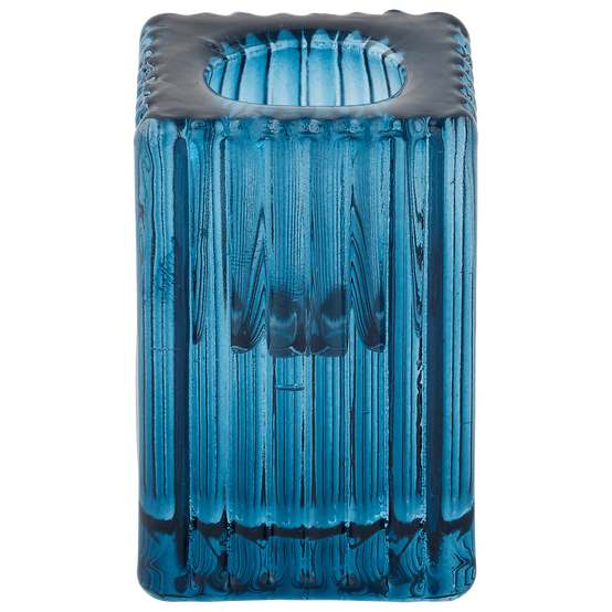 Bougeoir carré en verre strié bleu - ECLOZ - Image 2