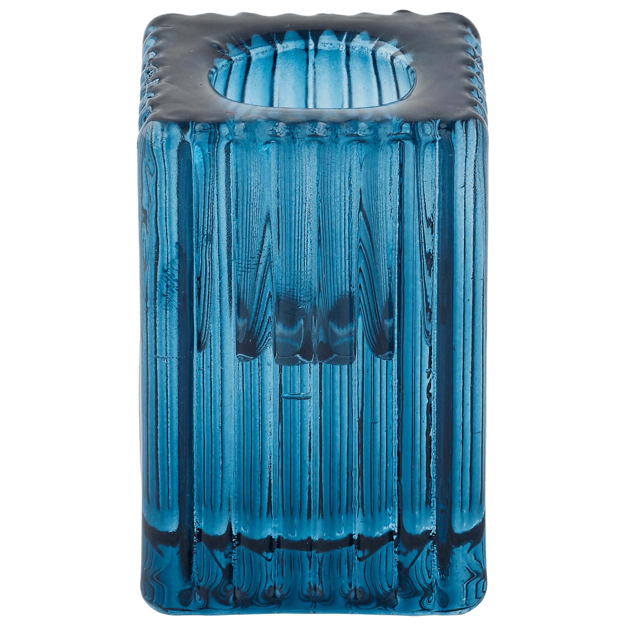 Bougeoir carré en verre strié bleu - ECLOZ - Imagen 2
