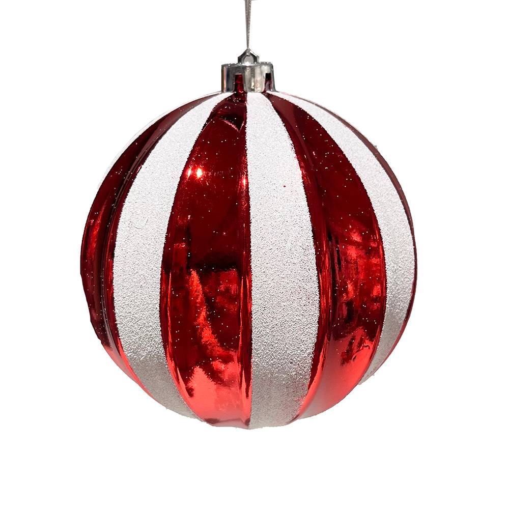 Boule de Noël en plastique rayé rouge et blanc Ø 15 cm - ECLOZ - Image 1