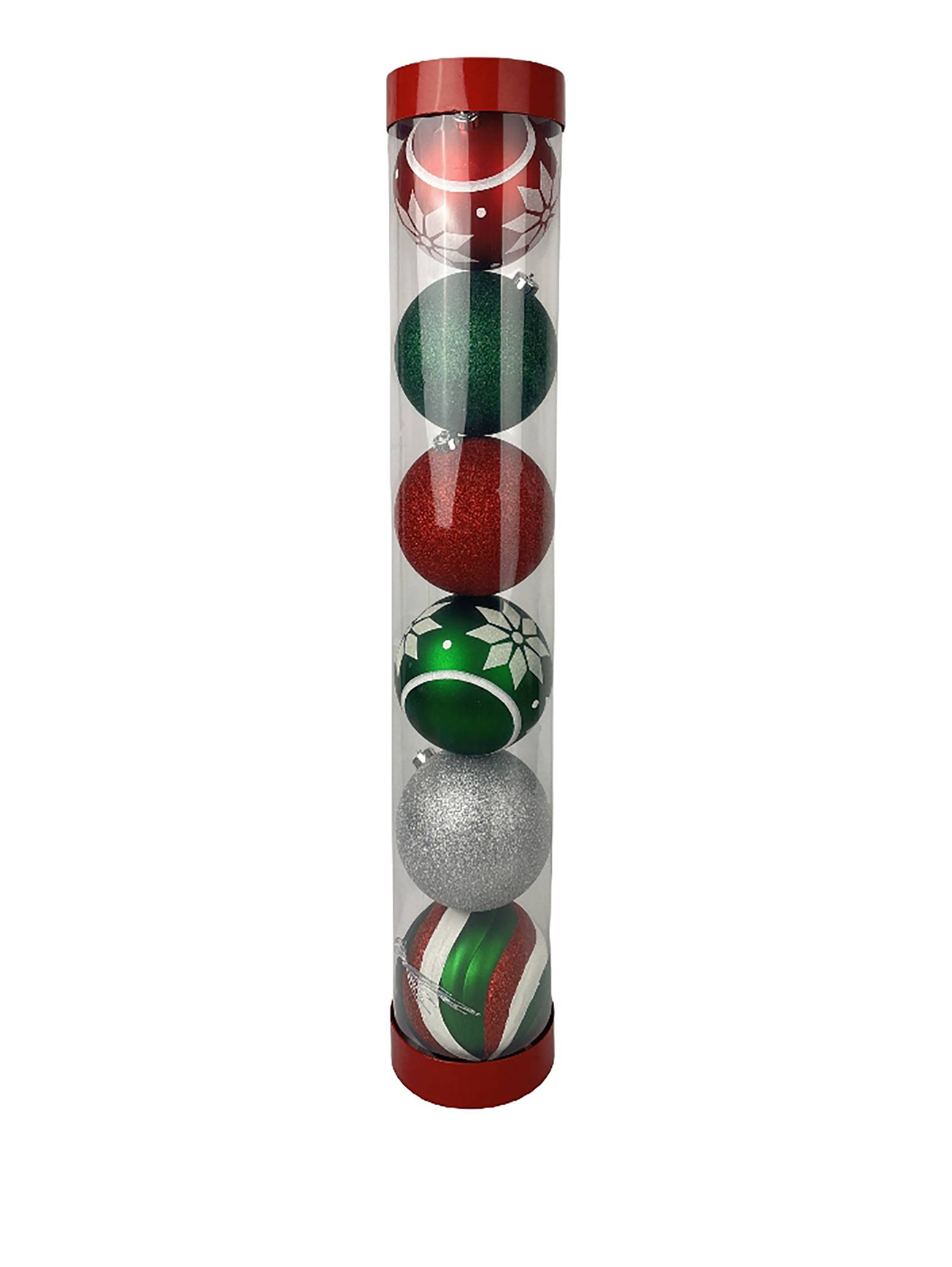 Ecloz - Tube de 6 boules de Noël Ø 15 cm rouges vertes et argent - ECLOZ