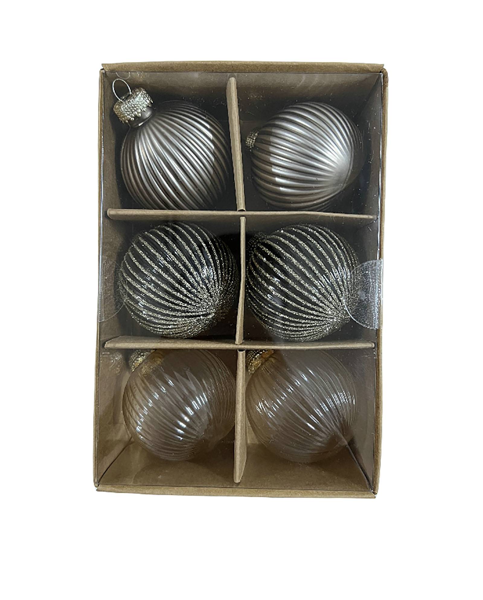 Boîte de 6 boules de Noël en verre strié 3 couleurs - ECLOZ - Image 1