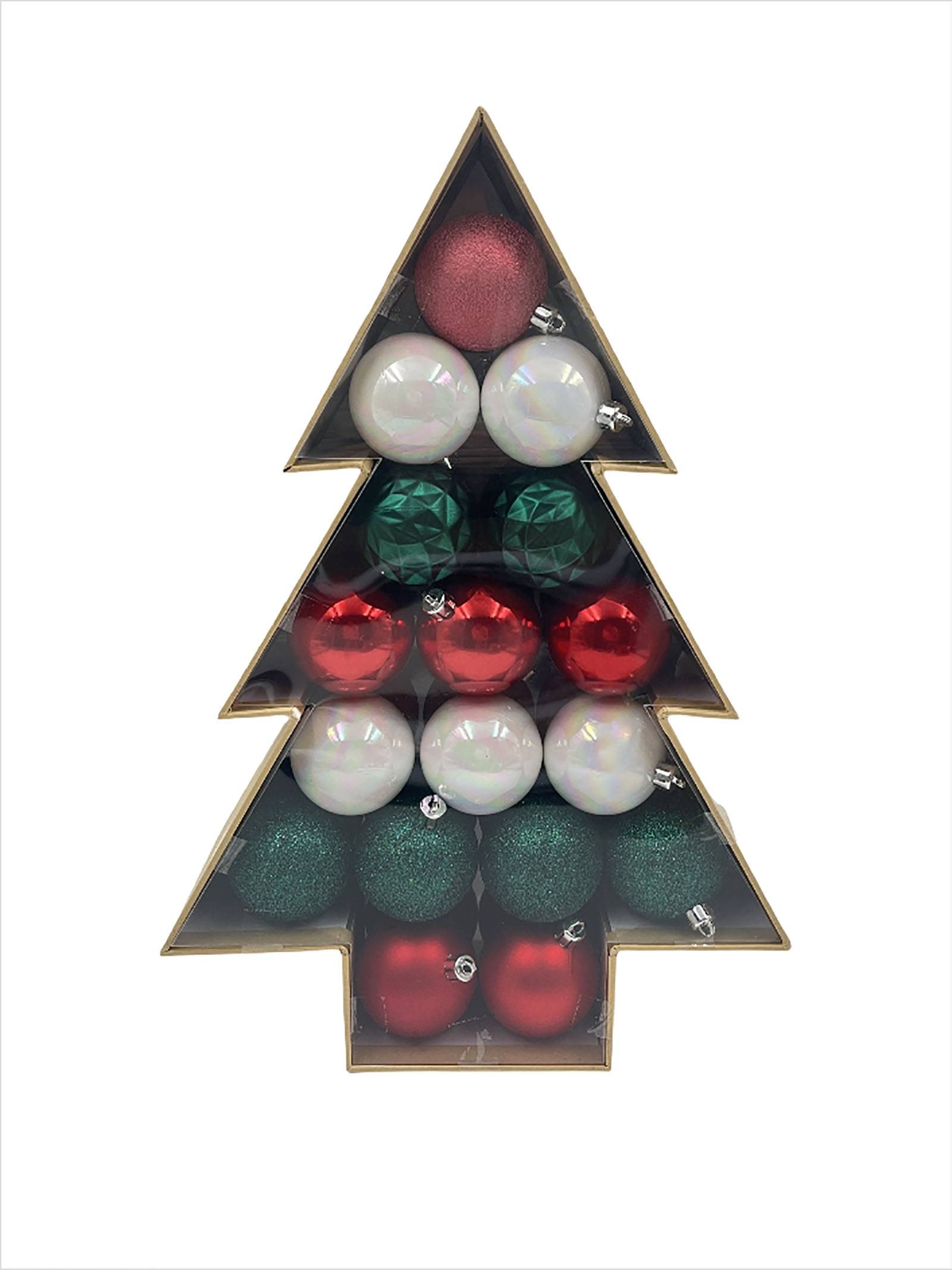 Ecloz - Boîte de 34 boules de Noël Ø 6 cm traditionnelles blanches vertes et rouges - ECLOZ