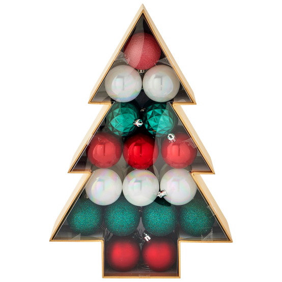 Ecloz - Boîte de 34 boules de Noël Ø 6 cm traditionnelles blanches vertes et rouges - ECLOZ - Image 3