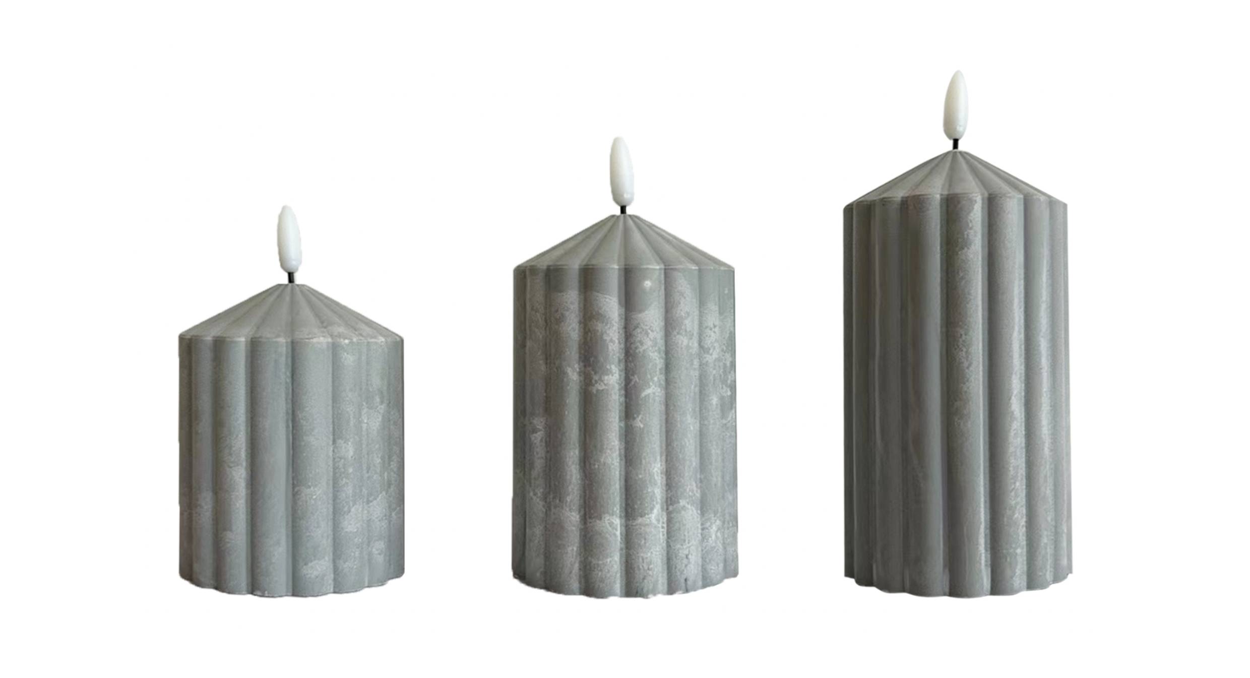 Ecloz - Set de 3 bougies LED striées grises - ECLOZ