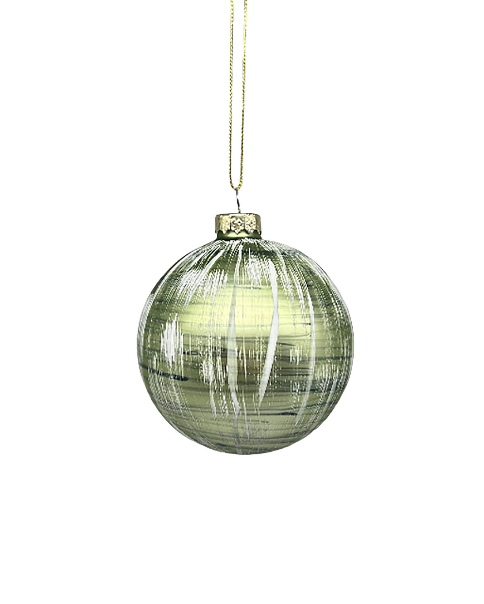 Boule de Noël en verre vert strié de blanc Ø 8 cm - ECLOZ