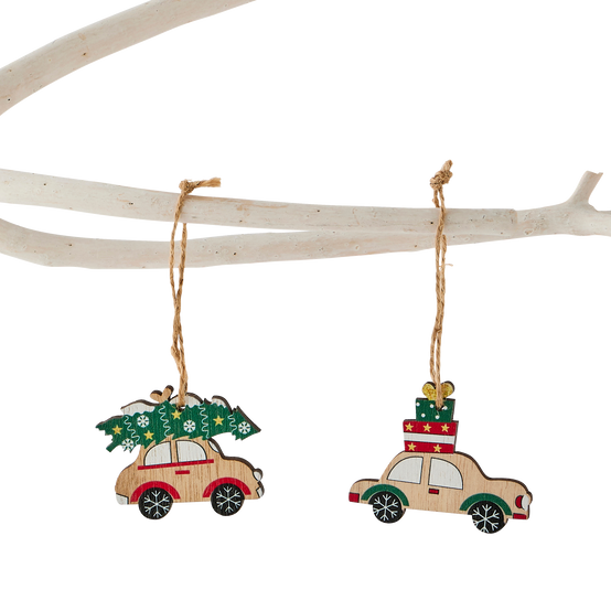 Ecloz - Boîte de 8 suspensions décoratives de Noël - voitures en bois - ECLOZ - Image 2