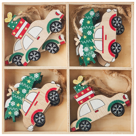 Ecloz - Boîte de 8 suspensions décoratives de Noël - voitures en bois - ECLOZ - Image 3