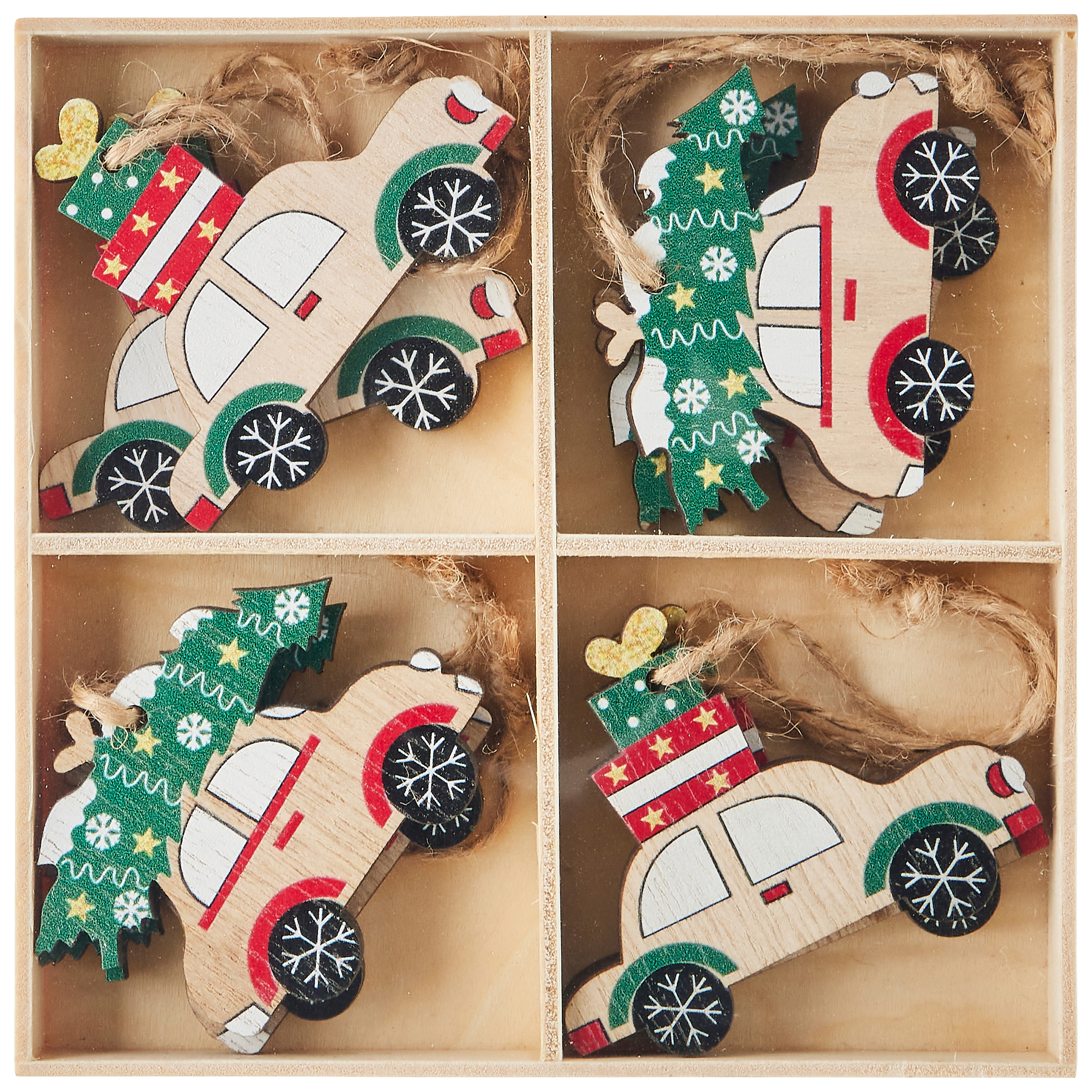 Ecloz - Boîte de 8 suspensions décoratives de Noël - voitures en bois - ECLOZ - Imagen 3