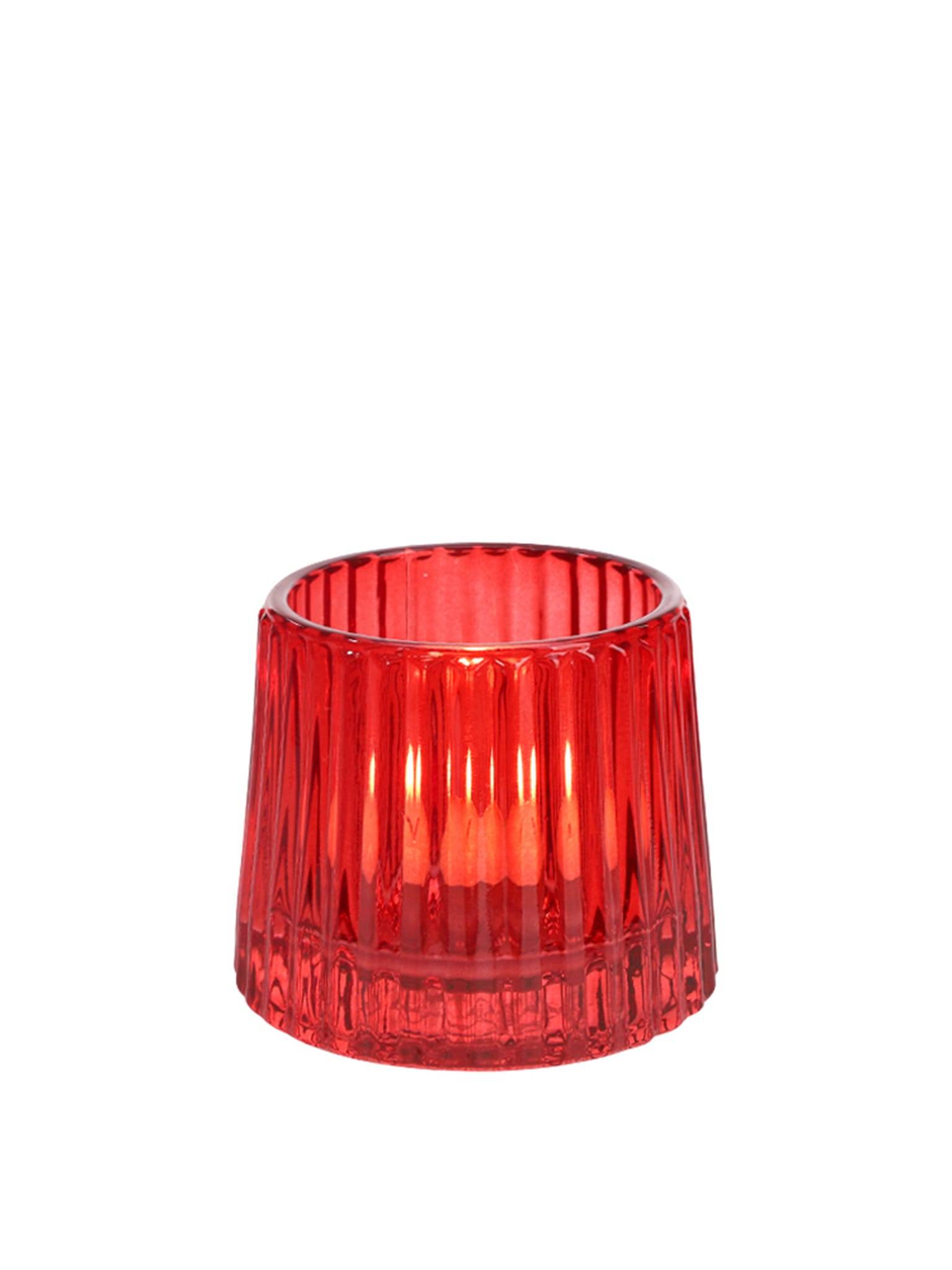 Photophore rouge en verre strié H.7 cm - ECLOZ