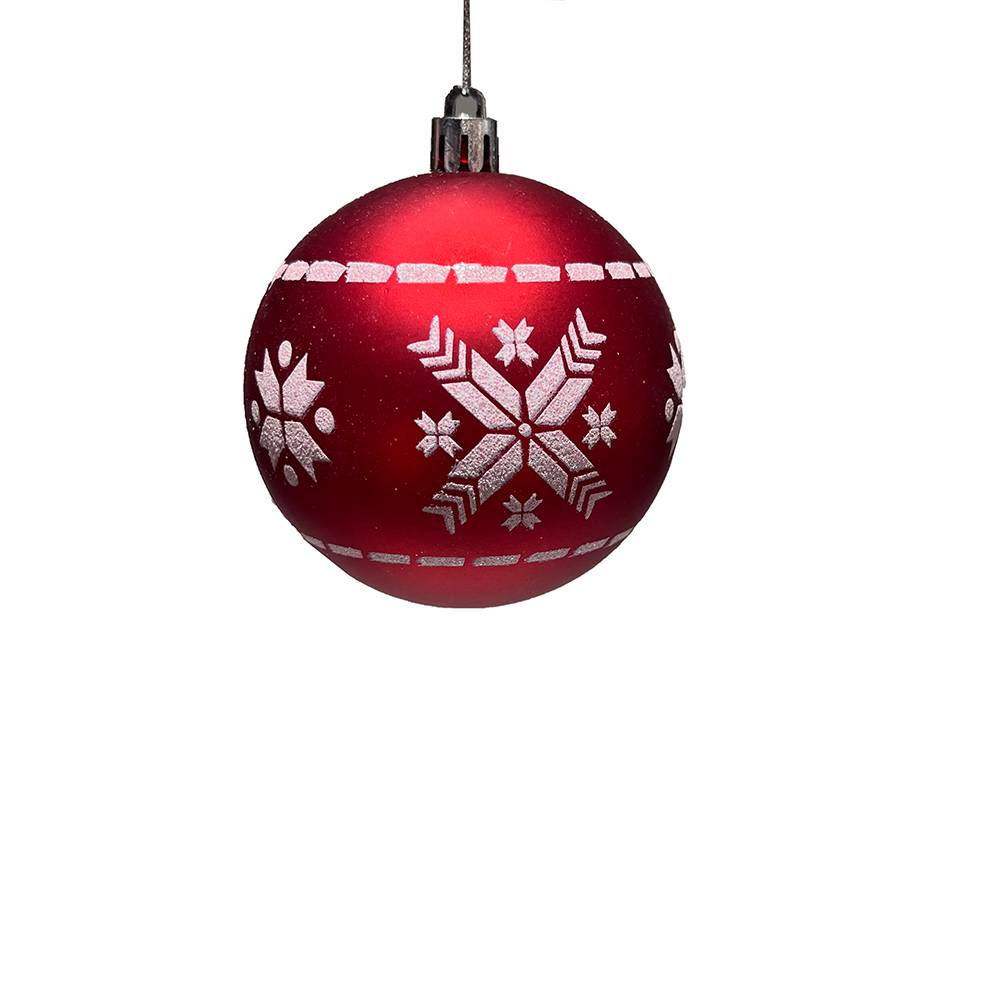 Boule de Noël rouge motif flocon en plastique Ø 8 cm - ECLOZ - Image 1