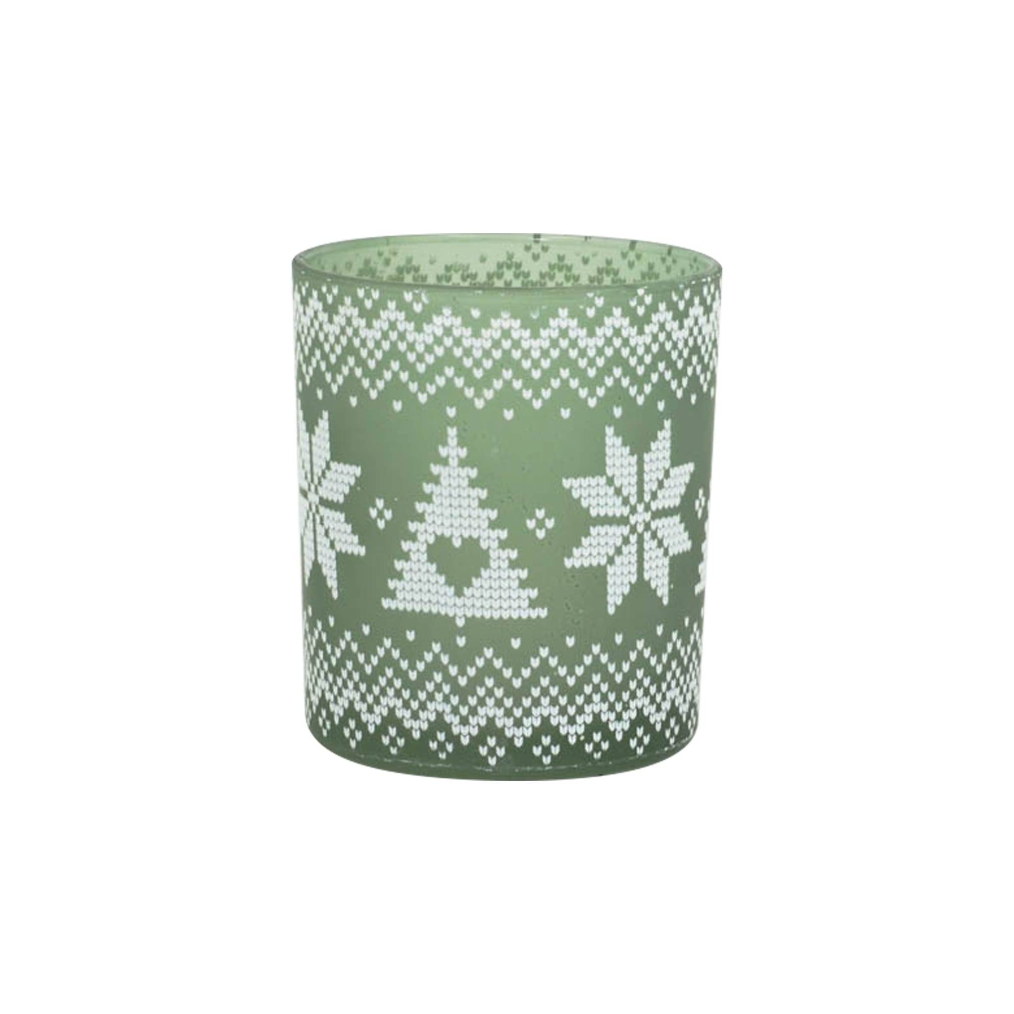 Bougeoir vert motifs blanc H.10 cm - ECLOZ