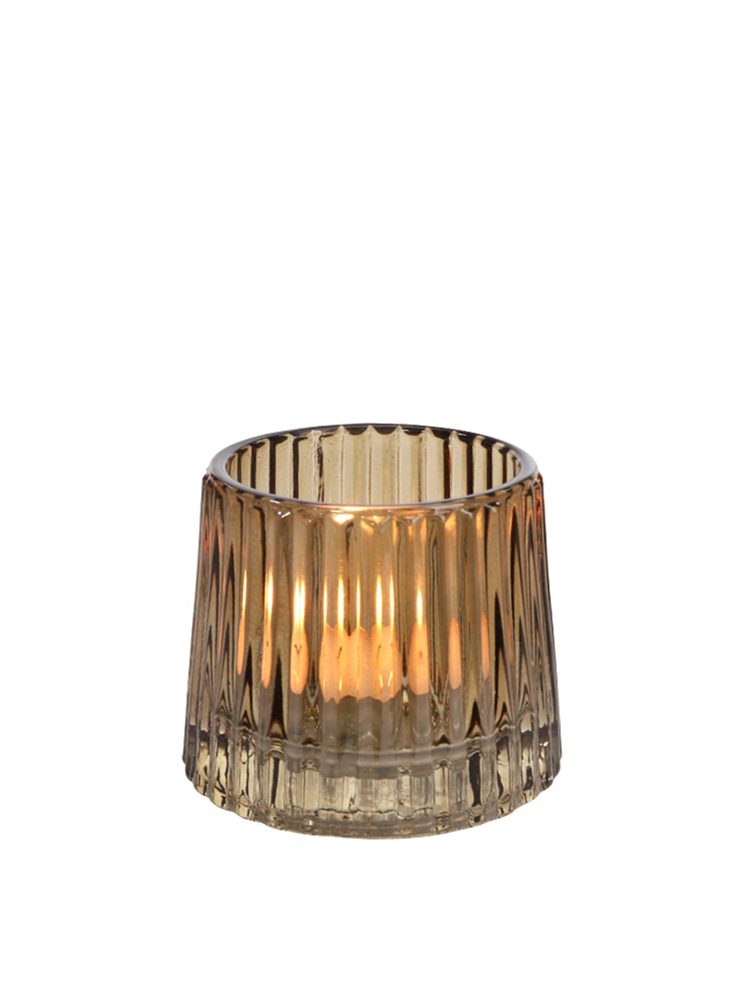 Photophore en verre strié marron H.7 cm - ECLOZ