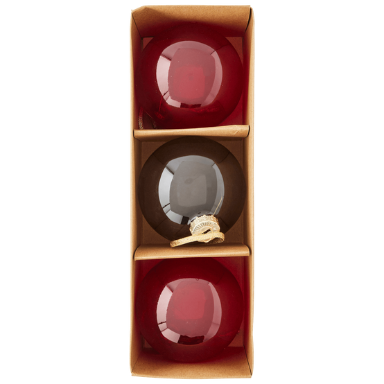Boîte de 3 boules de Noël grises et rouges Ø 8 cm - ECLOZ - Image 2