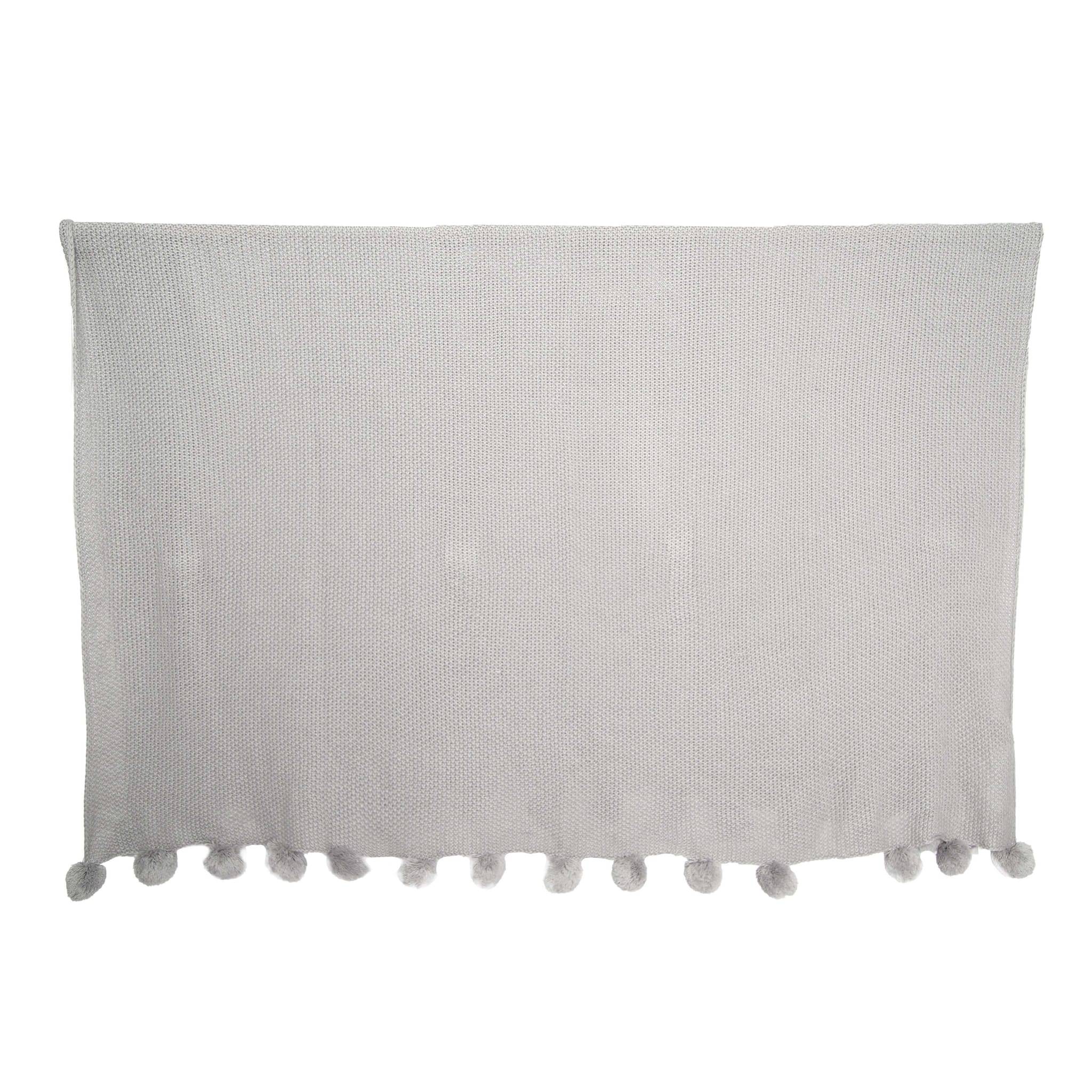 Plaid acrylique avec pompons gris L.160 x l.130 cm - ECLOZ