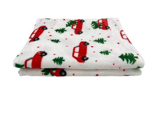 Plaid blanc motif voiture L.160 x l.130 cm - ECLOZ