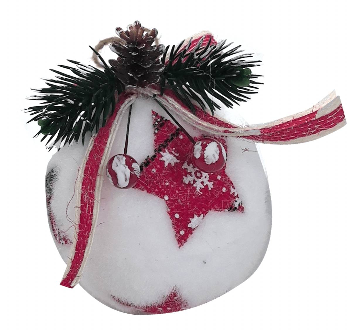 Boule de Noël en mousse polyester blanche motif étoile rouge - ECLOZ - Image 1