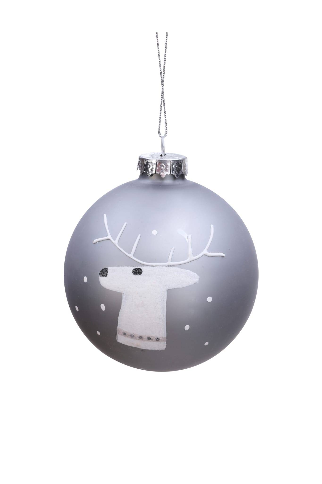 Boule de Noël argenté avec motif cerf blanc Ø 8 cm - ECLOZ